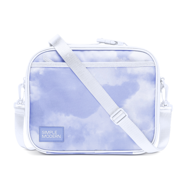 Soft periwinkle blue and white bag with cloud-like pattern in lavender, light purple, and pale blue watercolor effect
