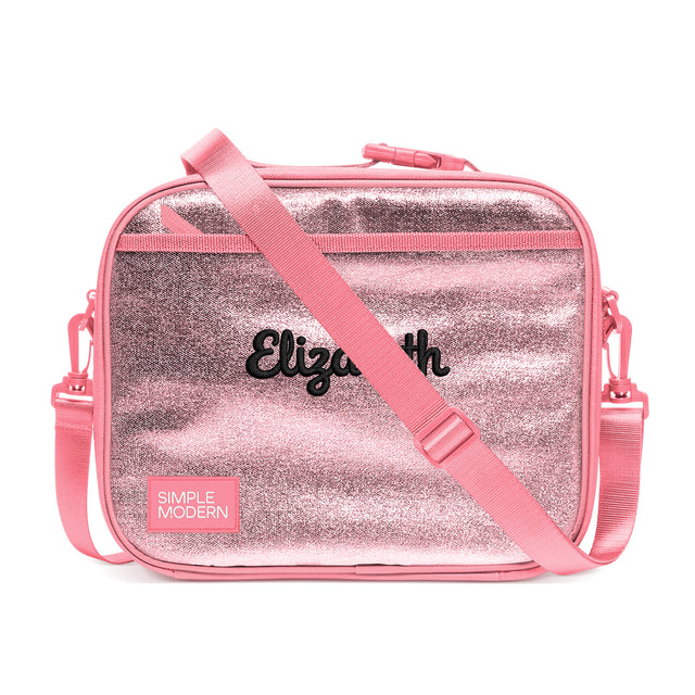 Hot pink and silver glitter crossbody lunch bag with 