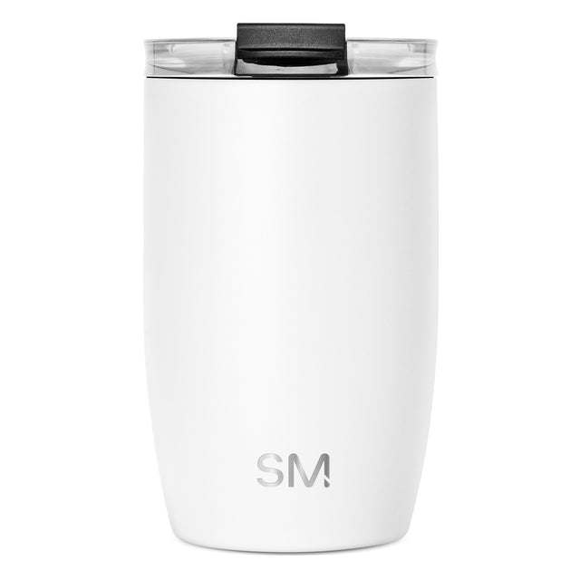 White insulated tumbler with matte finish and smooth cylindrical body, photographed against white background in studio lighting, product view.