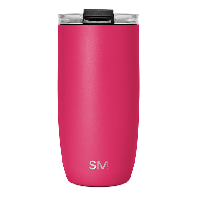 Hot pink insulated tumbler with matte finish on white background
