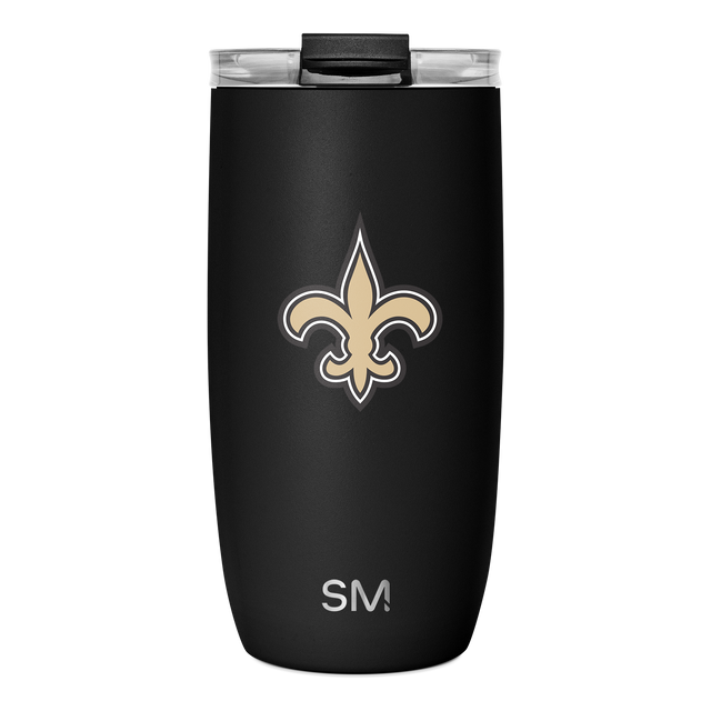 Matte black stainless steel insulated tumbler with cylindrical design against white background.