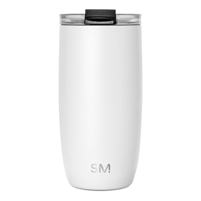 White insulated tumbler with tapered cylindrical design and matte finish, centered against white background.