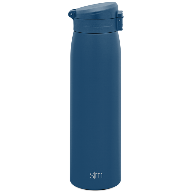 Deep blue-teal water bottle with matching darker cap on white background