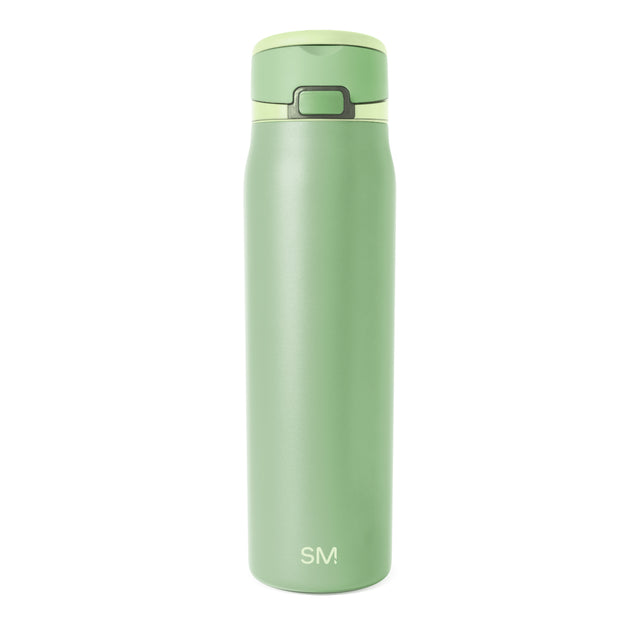 Sage green travel mug with simple modern design, featuring a soft muted pale green color with gray undertones