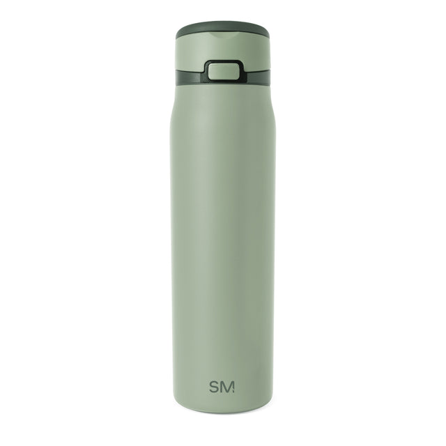 Sage green cylindrical drinkware with dark forest green accents on the lid rim and horizontal band around the body