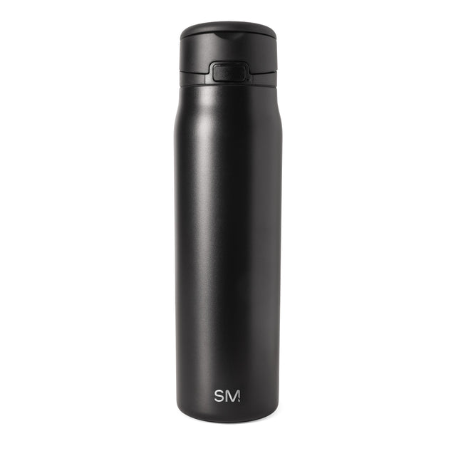 Matte black bottle with SM logo in silver on white background