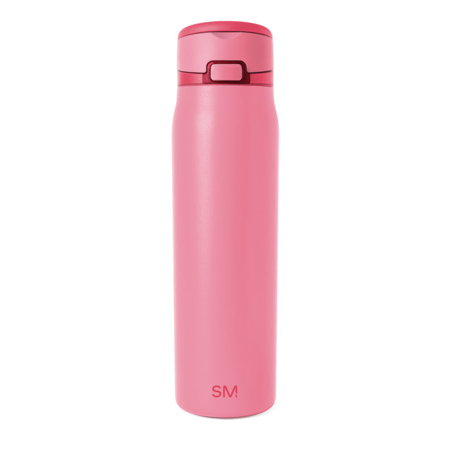 Dusty pink cylindrical beverage container with a mauve-toned rectangular handle and rim on the lid.
