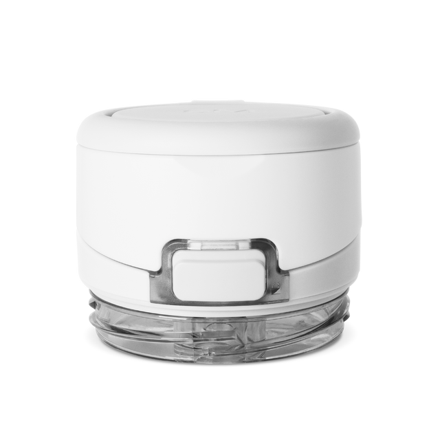 White and clear plastic container with transparent base showing interior visibility, clean bright finish on upper dome and body section