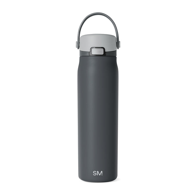 Charcoal gray water bottle with silver-gray upper section and dark slate gray body