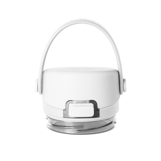 White ceramic vessel with gray base and translucent handle against white background