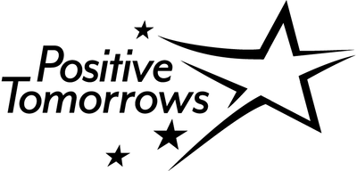 Positive Tomorrows Primary logo in black and white, featuring clean graphic elements with high contrast design on a white background.