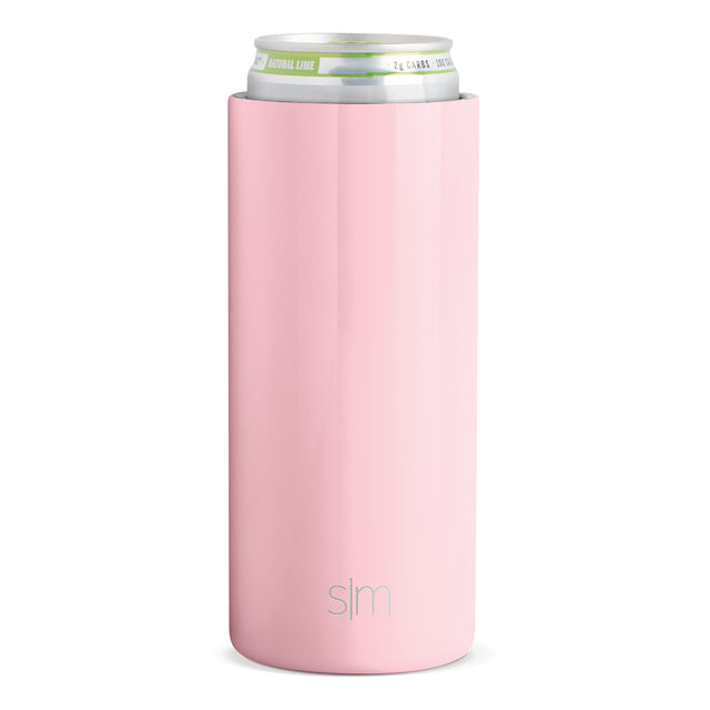 Pink slim ranger can cozy with vertical ridging displayed against white background
