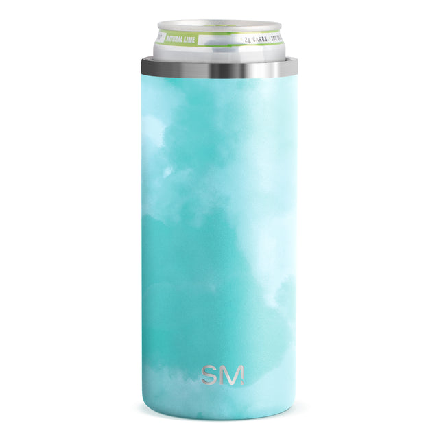 Soft turquoise can holder with white cloud-like patterns and highlights creating subtle depth and dimension across the surface