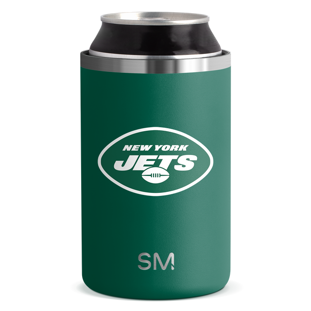 Simple Modern teal green cylindrical brand can cooler on white background