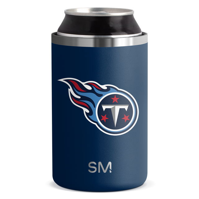 Deep navy blue product with brushed stainless steel silver rim and base accents, Tennessee Titans logo visible.