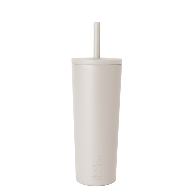 Beige and cream colored tumbler with matching straw, featuring soft neutral tones and minimalist design