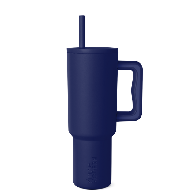Deep navy blue drinkware on light gray background