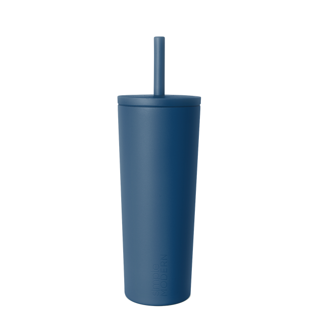 Deep slate blue matte finish tumbler on white background