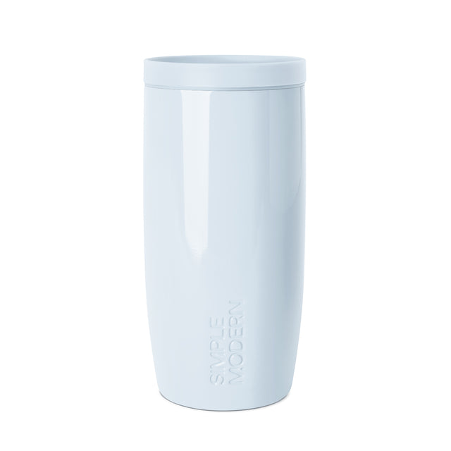 Soft pale blue-gray tumbler with frost-like finish on white background