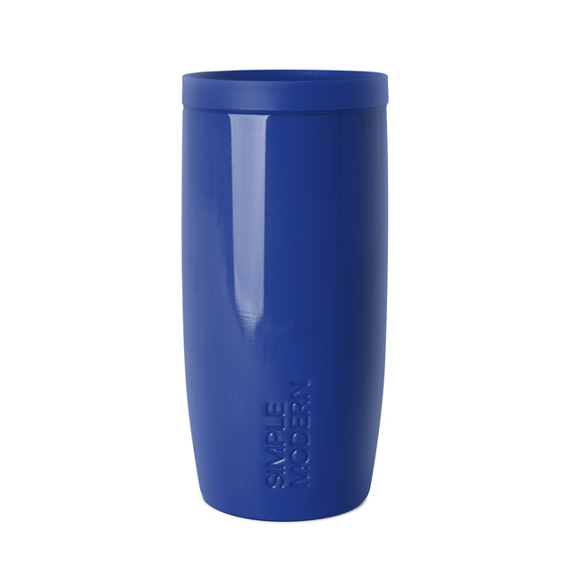 Royal blue cylindrical tumbler with semi-gloss finish on white background