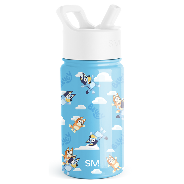 Sky blue kids water bottle with white cap and spout