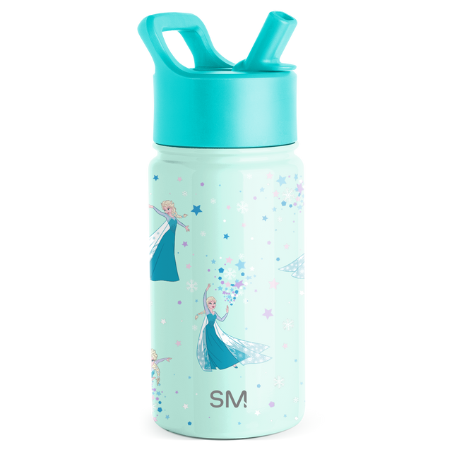 Insulated water bottle with bright turquoise cap and soft mint green to seafoam body