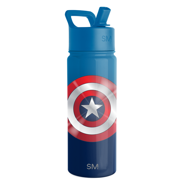 Bright blue Simple Modern water bottle with cylindrical shape and matching blue cap against white background