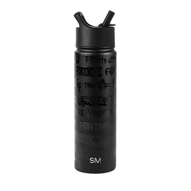 Matte black bottle with white SM logo and text on white background