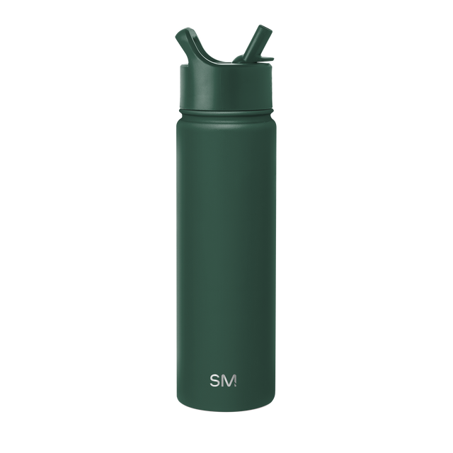 Forest green insulated water bottle with white background, product view for e-commerce display
