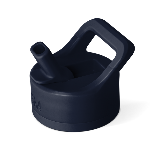 Navy blue lid with white straw insert on white background