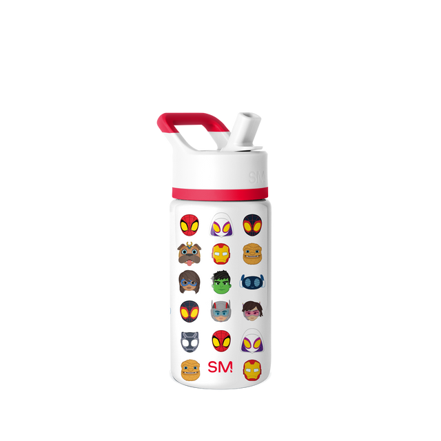 Simple Modern white water bottle with red accent band against light gray background