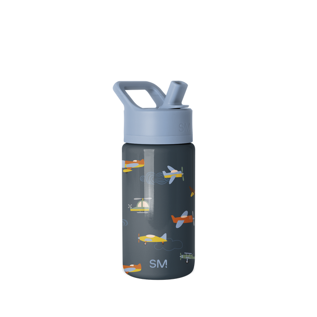 Charcoal gray Simple Modern water bottle with periwinkle blue lid and cap