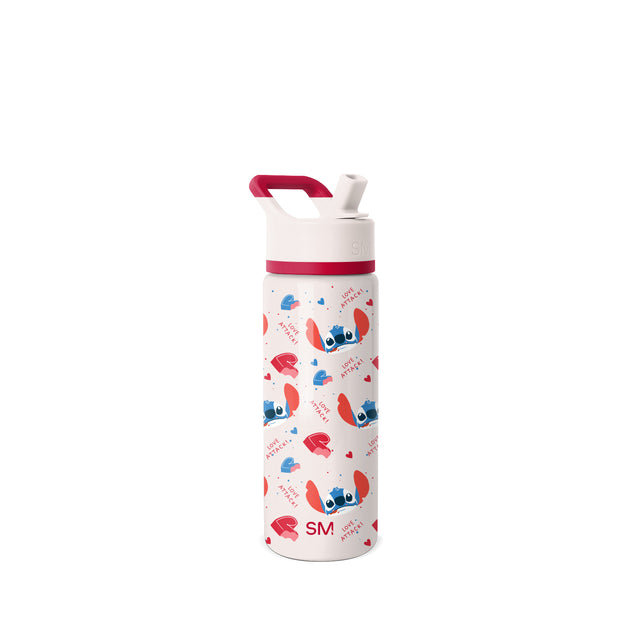 Cream and off-white water bottle with vibrant red and hot pink accents on the carry handle and middle band