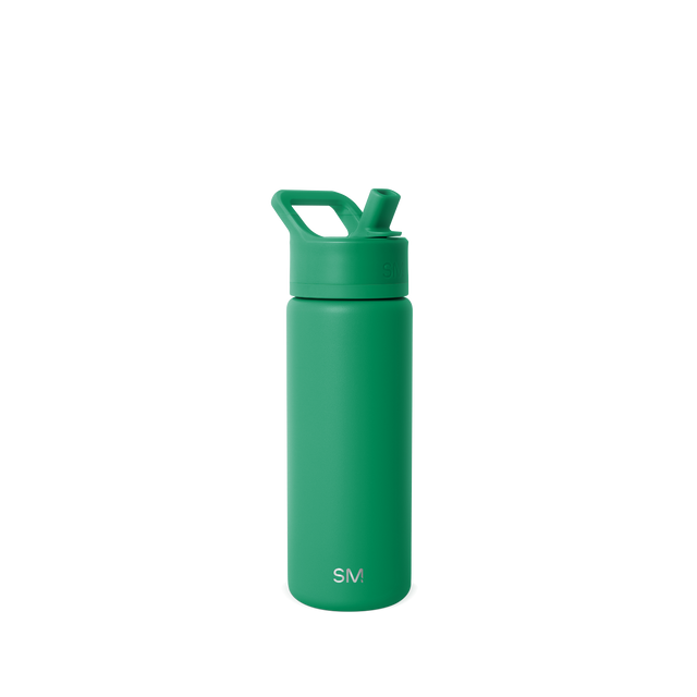 Forest green water bottle with smooth cylindrical design, shown against neutral light gray background