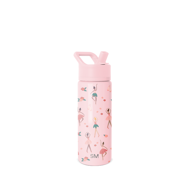 Soft pale pink water bottle with coral and salmon accent colors in illustrated design