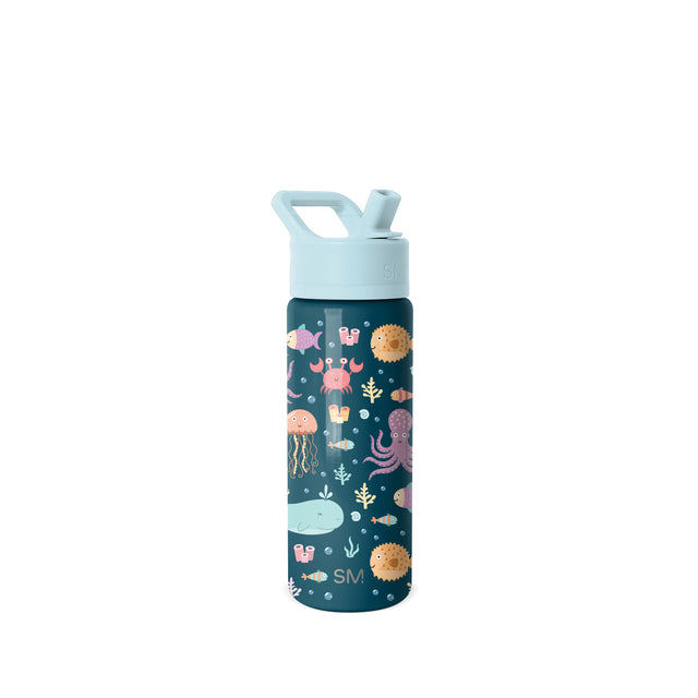 Light blue Simple Modern water bottle with matching cap and handle loop on white background