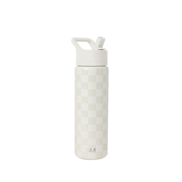 Cream-colored water bottle with subtle checkerboard pattern texture, featuring a matching cap and handle assembly.