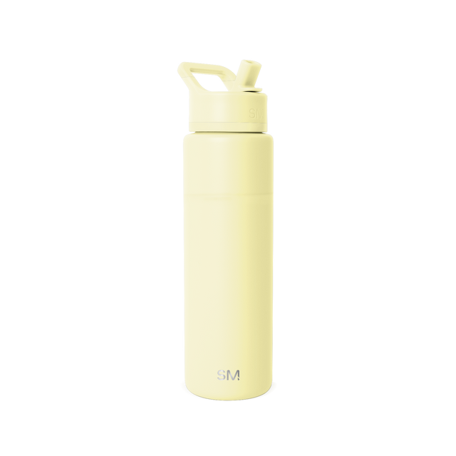 Soft pale yellow water bottle with gradient shading on white background