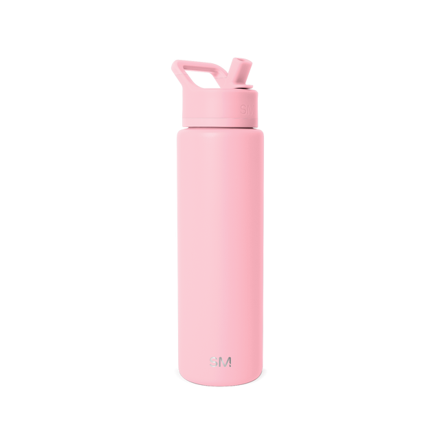 Soft pale pink water bottle with clean white background