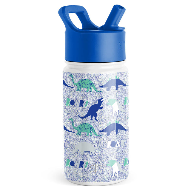 Blue and white water bottle with textured body. The bottle features a vibrant blue cap and lid assembly on top, with a white cylindrical body decorated with a subtle dotted texture pattern throughout.