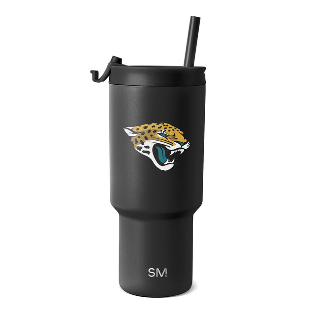 Matte black insulated tumbler with cylindrical design, wider upper chamber and tapered lower section, centered on white background