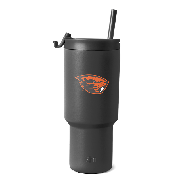 Charcoal gray insulated tumbler with tapered base and wider upper chamber on white background