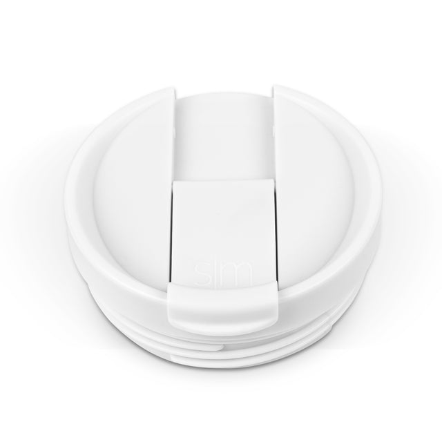 White flip-top lid with subtle gray shadows on neutral background, showing depth and dimension for product display.