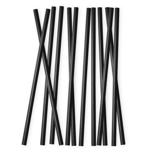 Black matte finish reusable straws with gray gradient shading on dark background