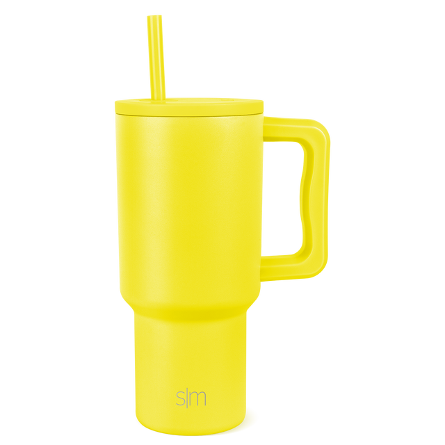 Bright yellow canary Tracker water bottle with modern minimalist design, featuring a clean cylindrical shape with a secure cap, displayed against a white background.