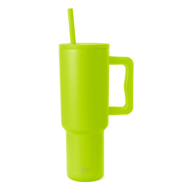 Neon lime green sleek vessel or container against white background