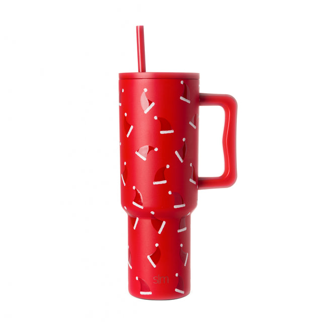 Red tumbler-style drinkware with smooth cylindrical design, displayed against white background