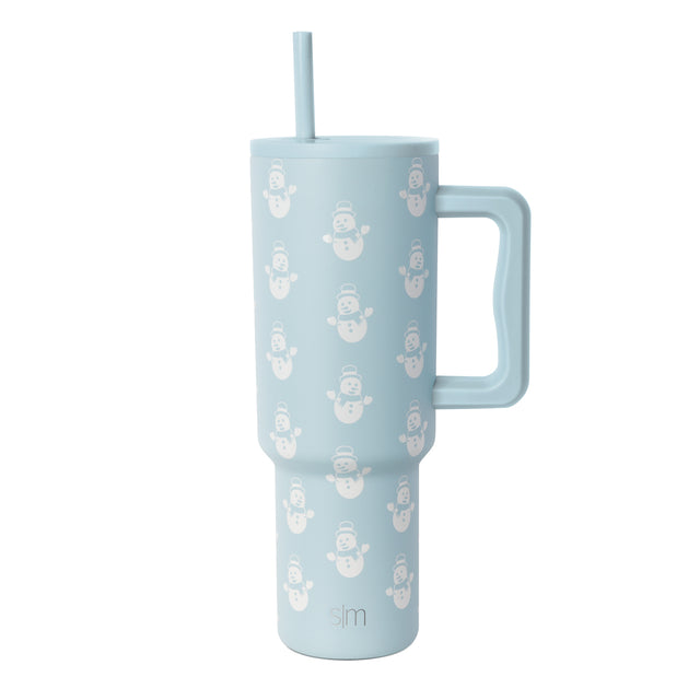 SM Snowman Tumbler with soft pale blue-gray glacier blue color and white snowman design