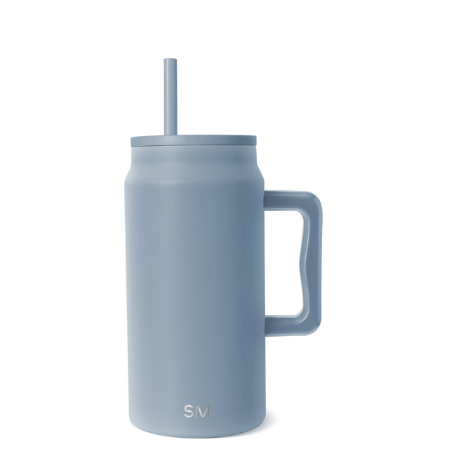 Soft matte blue-gray tumbler with frosted finish on white background