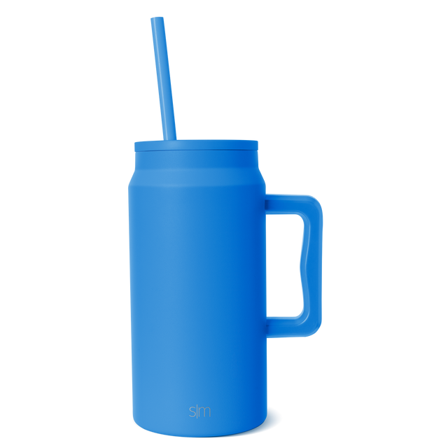 Electric blue insulated drinkware with a clean, contemporary design on white background